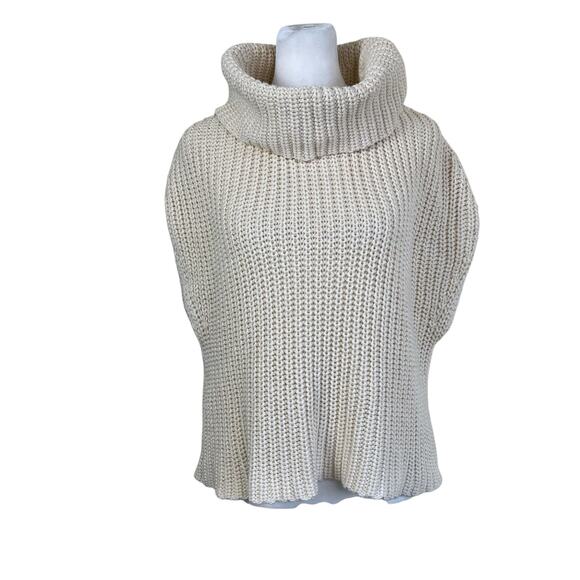 Industry Sweaters - Industry Sz S Chunky Knit Cowl Neck Cap Sleeve Sweater Vest in Cream 100% Cotton